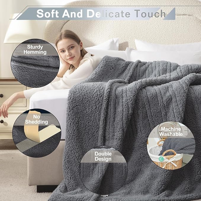 SNUGSUN Heated Queen Blanket Double Sided Sherpa, Soft Heating Electric Blanket - Image 5