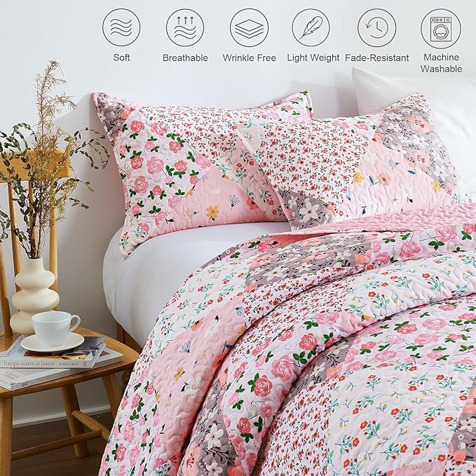 Whale Flotilla Patchwork Quilts Queen Size, Extra Soft Boho Floral Bedspreads - Image 6