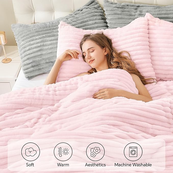 BEDELITE Fleece Twin Comforter Set -Super Soft & Warm Fluffy Cherry Blossom - Image 3