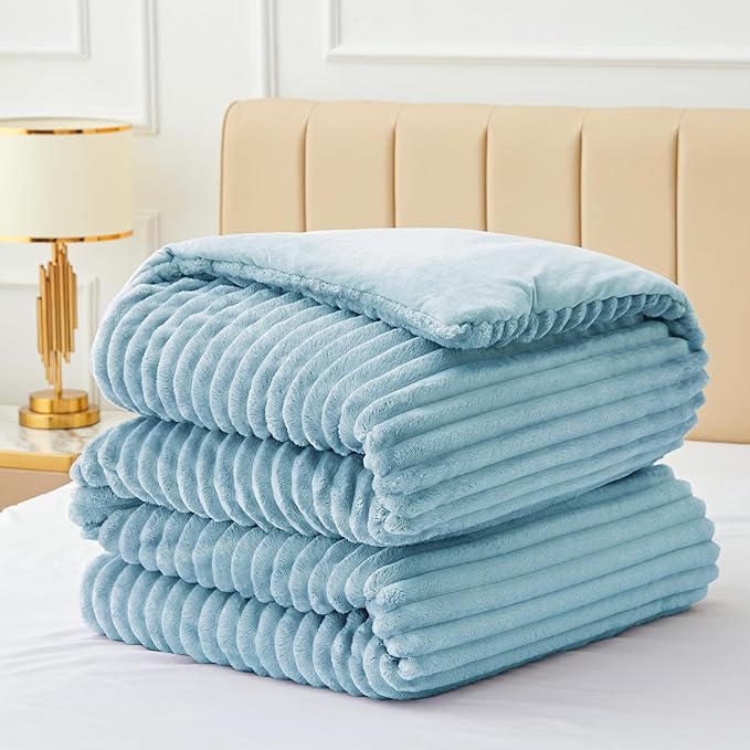 BEDELITE Fleece King Comforter Set -Super Soft & Warm Fluffy Light Blue Bedding - Image 7