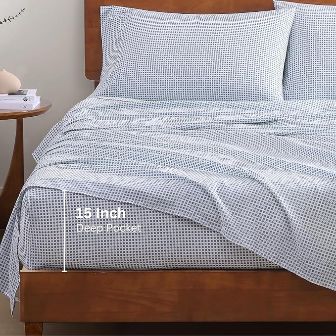 LANE LINEN 100% Organic Cotton Printed King Size Bedding Sheets & Pillowcases - Image 4