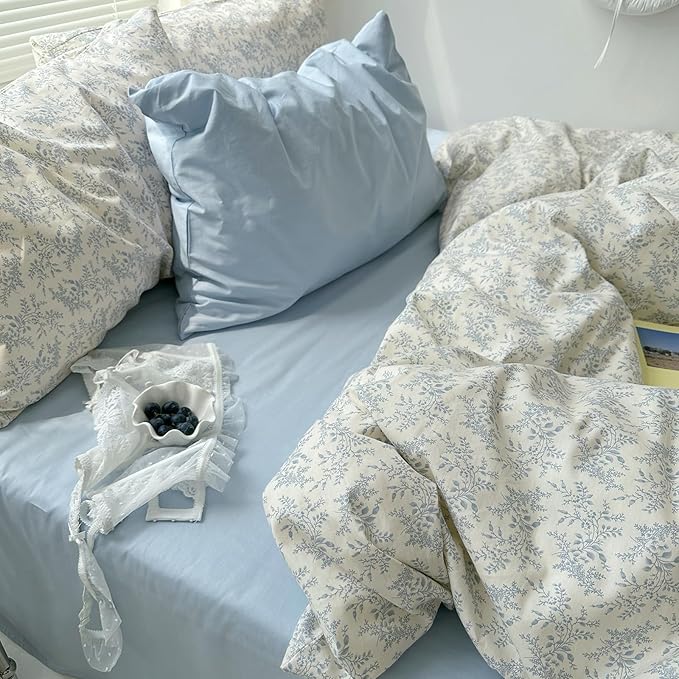 mixinni Blue Floral Duvet Cover Twin Size - Image 4