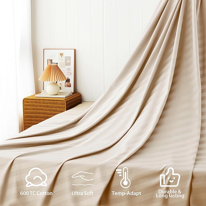 Cotton Flat Sheets Only, 600 TC 100% Cotton Flat Sheet Top Sheet Only, TwinXL - Image 4
