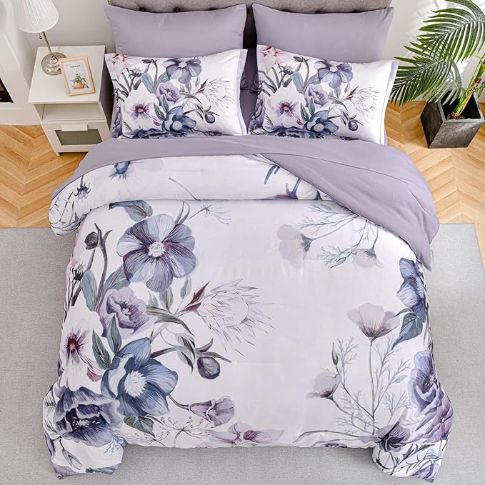 Luxudecor Floral Comforter Set Queen Size 7 Piece, Elegant Floral Comforter - Image 3
