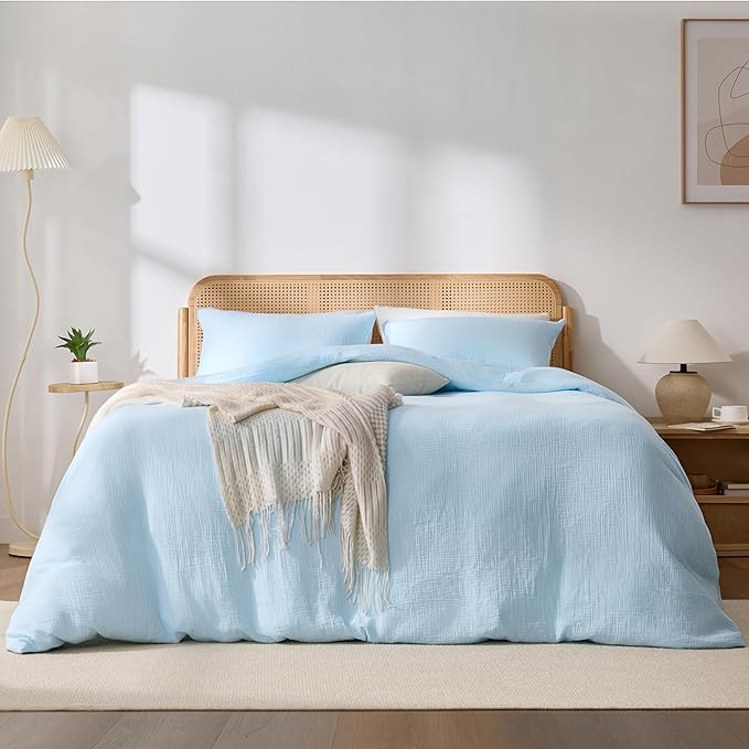 RRENEWROOTS Blue Twin Duvet Cover, 100% Sandwashed Cotton Soft Twin Size Duvet - Image 6