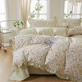 mixinni 100% Cotton Duvet Cover Set Twin XL, Reversible Spring Floral Ruffle by mixinni