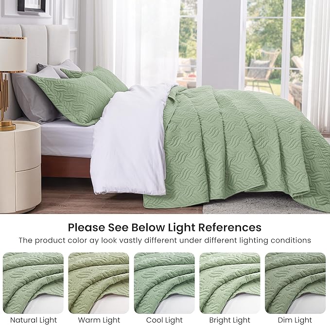 Love's cabin Twin Quilt Bedding Set Sage Bedspreads - Image 5