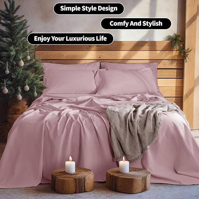 LBRO2M 100% Pure Linen Sheet Set Deep Pocket Up to 16" Bed Sheets Sets - Image 7