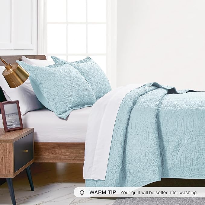 Love's cabin Twin Quilt Set Spa-Blue Bedspreads - Image 4