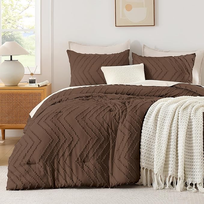 Andency Brown Comforter Set King Size, Boho Soft Warm Tufted Bedding Comforter by Andency