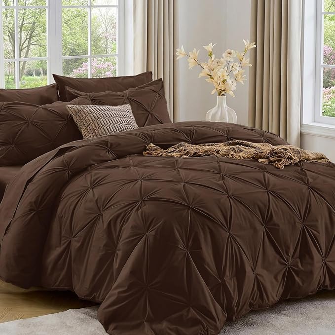 Sasttie Queen Comforter Set, 7-Piece Bed in a Bag, Pintuck Bedding Sets by SASTTIE