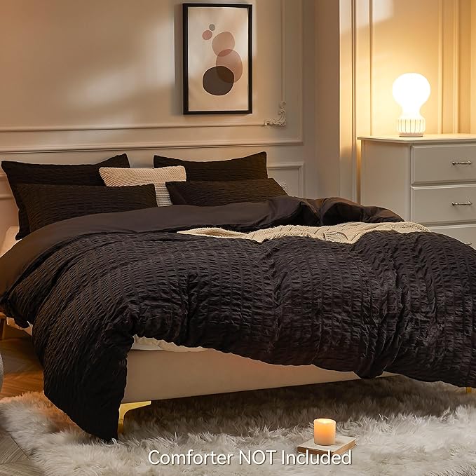 JELLYMONI Black Duvet Cover Twin Size, Soft Breathable Seersucker Duvet Cover - Image 3
