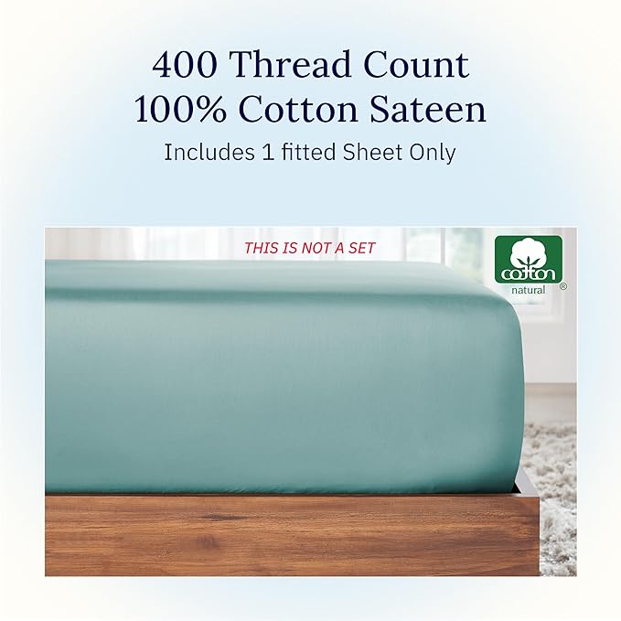California Design Den Twin Fitted Sheet, Soft 400 Thread Count 100% Cotton - Image 3