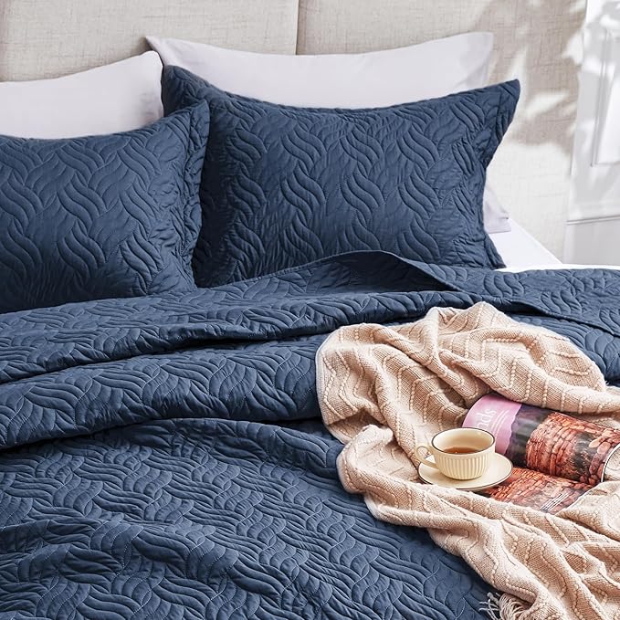 Love's cabin King Size Quilt Set Navy Blue Bedspreads - Image 7