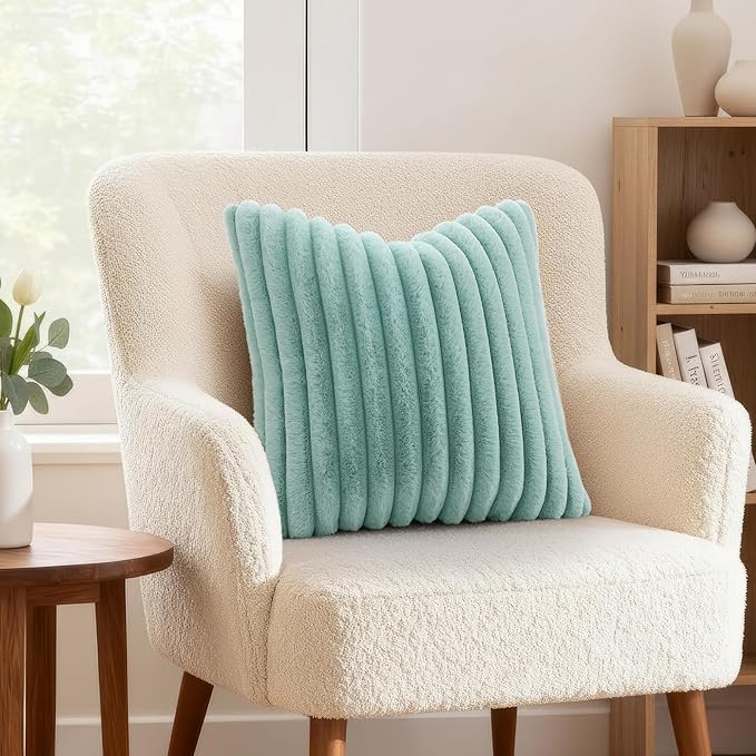 decorUhome Summer Cozy Faux Fur Throw Pillow Covers 16x16 Set of 2 Decorative - Image 4