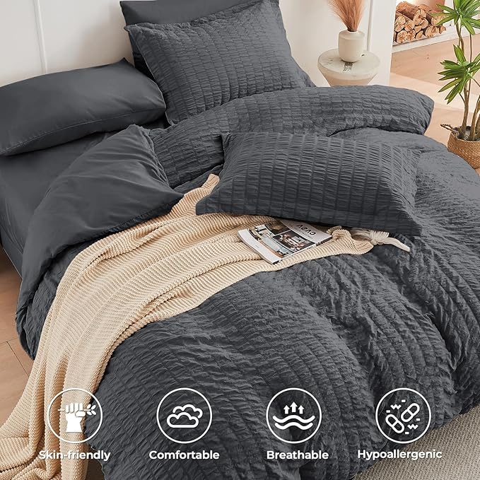 HYMOKEGE California King Comforter Set Seersucker 7 Pieces, All Season Luxury - Image 3