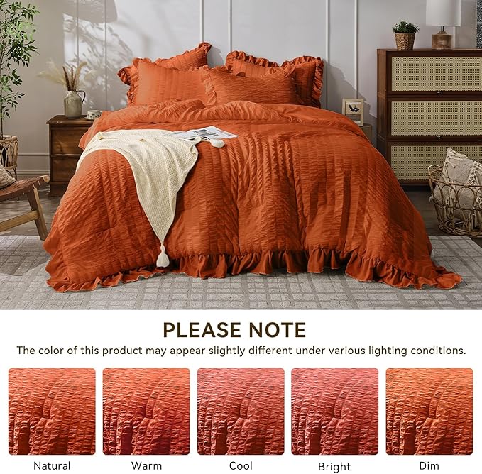 JOLLYVOGUE Burnt Orange Twin Size Comforter Set, 2 Pieces Seersucker - Image 9