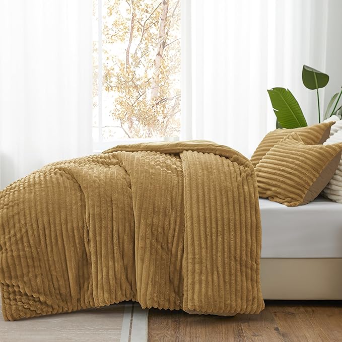 BEDELITE Fleece King Comforter Set -Super Soft & Warm Fluffy Brown Bedding - Image 2