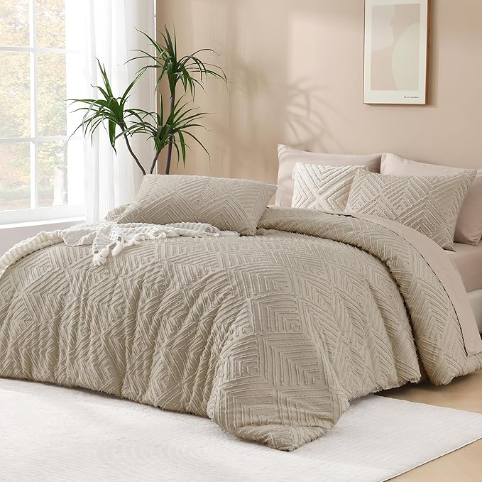 Andency Oversized King Comforter 128''x120'', 3 Pieces Oatmeal Boho Bedding Set by Andency