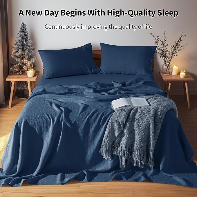 LBRO2M 100% Pure Linen Sheet Set Deep Pocket Up to 16" Bed Sheets Sets - Image 3