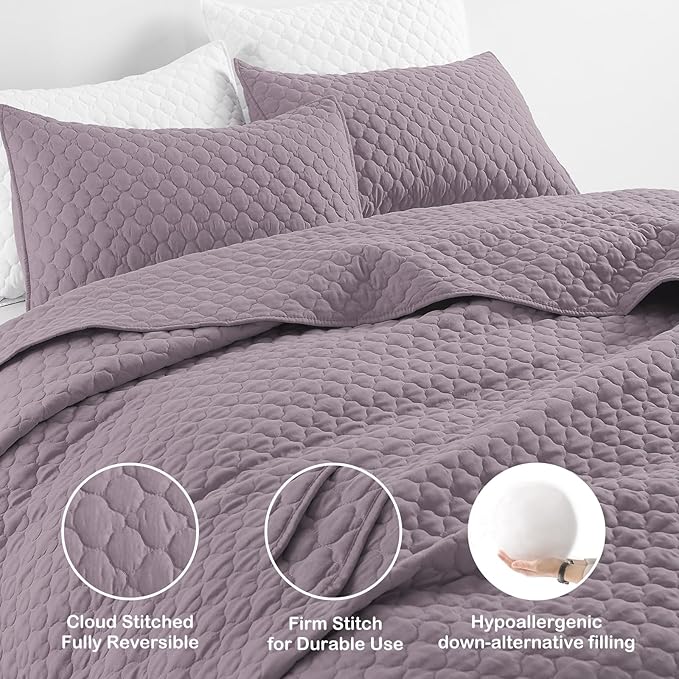 HORIMOTE HOME Quilt King Size Grayish Purple, Lightweight Quilt - Image 3
