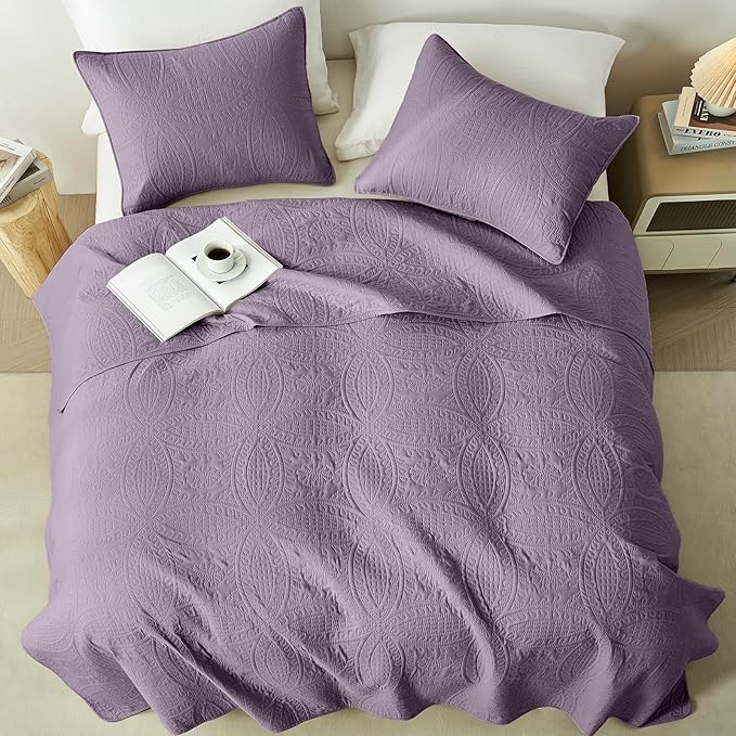 akkialla Grayish Purple Full/Queen Quilt Set, Ultrasonic Lightweight Bedspread - Image 3