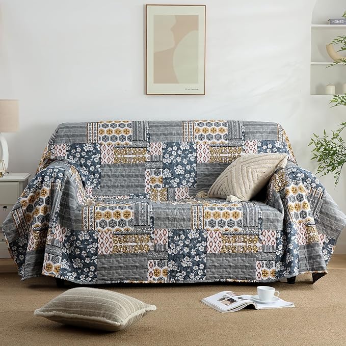 Mybedsoul Dark Grey Quilt Set Queen Size, 3 Pieces Plaid Floral Bedspread Set - Image 6