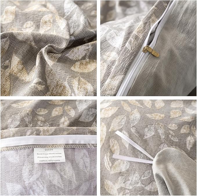 OAITE Brown Leaves Queen Size Duvet Cover-3 Pieces Prewashed Cotton-Like - Image 4