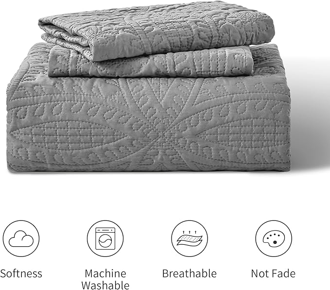 Love's cabin Quilts for Full Bed Grey Bedspreads Bedding Set - Image 7