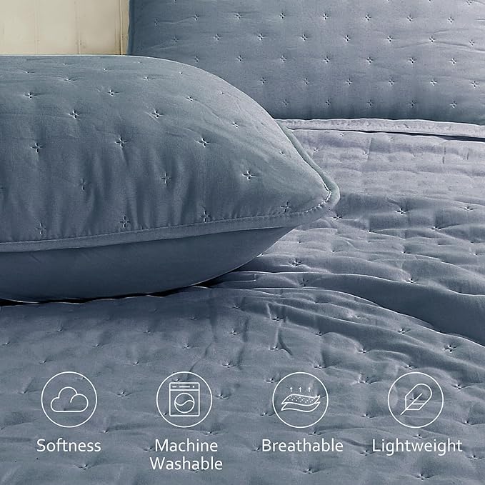 ROARINGWILD Dusty Blue Oversized King Size Quilt Bedding Set, California Cal - Image 3