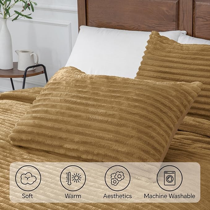 BEDELITE Fleece Queen Comforter Set -Super Soft & Warm Fluffy Brown Bedding - Image 5