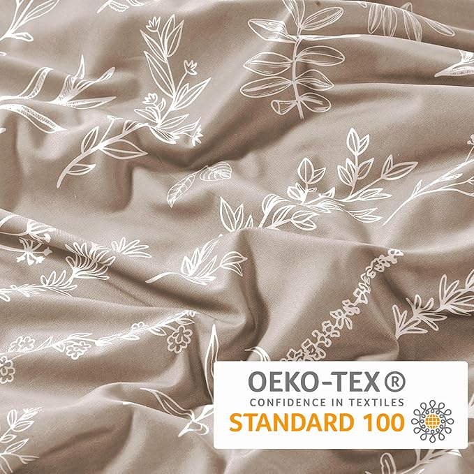 MUXHOMO Duvet Cover King Size, Reversible Floral Taupe Duvet Cover Set - Image 5