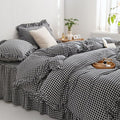 MKXI Black and White Gingham Duvet Cover Full, 3-Piece Ruffled Bedding Set by MKXI