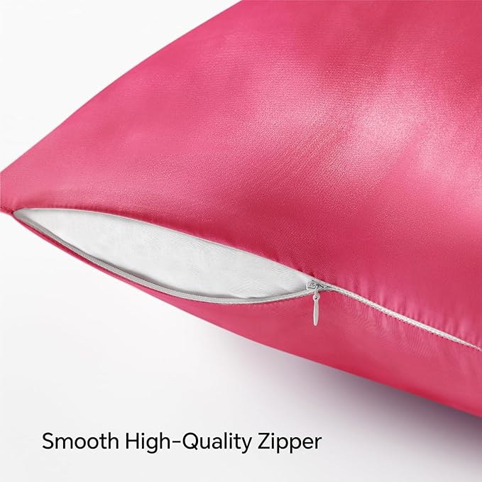 BEDELITE Satin Pillowcase with Zipper 2 Pack, Hot Pink Pillow Cases Standard - Image 5