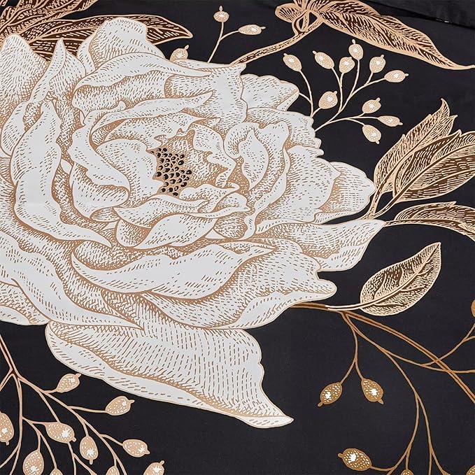 MKXI Bold Floral Black Duvet Cover Full Bedding Set Luxurious Premium Cotton - Image 6