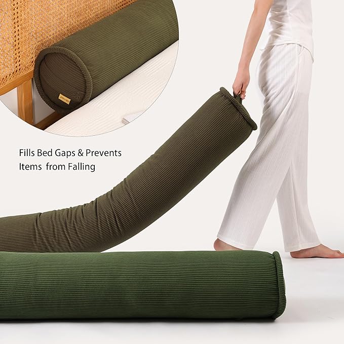 Long Bolster Pillow for Bed – Soft Corduroy Body Pillow for Adults, Ergonomic Full-Length Support for Better Sleep,39 x 7.87 Inches,Martini 0live