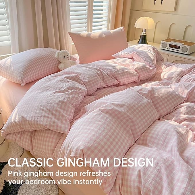 BOLINLIVING Gingham Duvet Cover Twin Size, Microfiber Bedding Set - Image 2