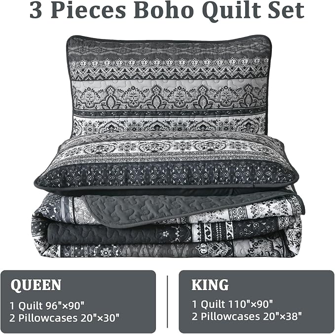 WONGS BEDDING Boho King Quilt Set, Lightweight Bed Decor Bedspread - Image 7