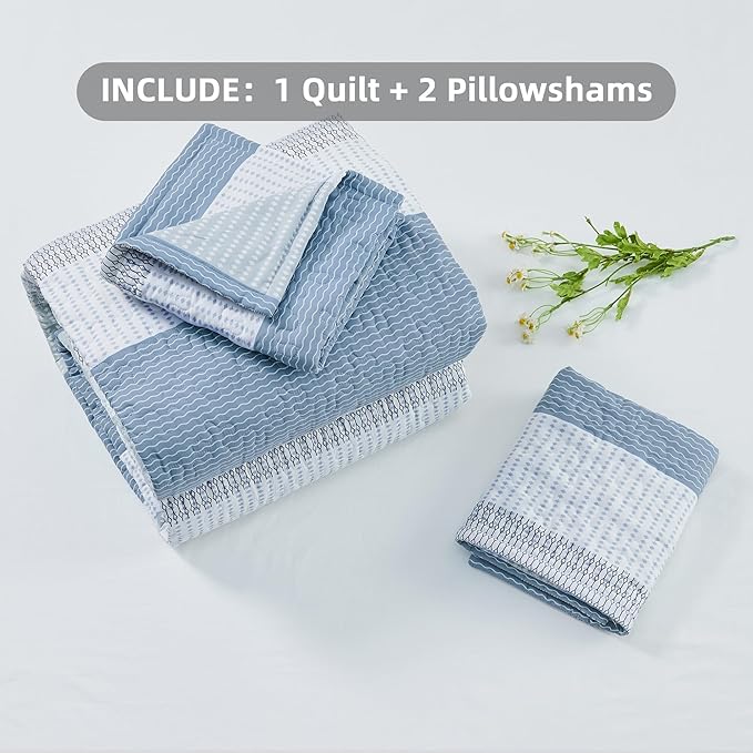 Andency California King Quilt Set Misty Blue, 3 Pieces Ultra Soft Lightweight - Image 5