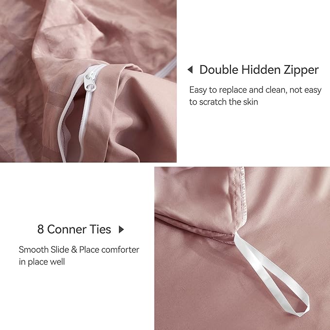 JELLYMONI Smokey Pink Duvet Cover Queen Size, Soft Breathable Seersucker Duvet - Image 5