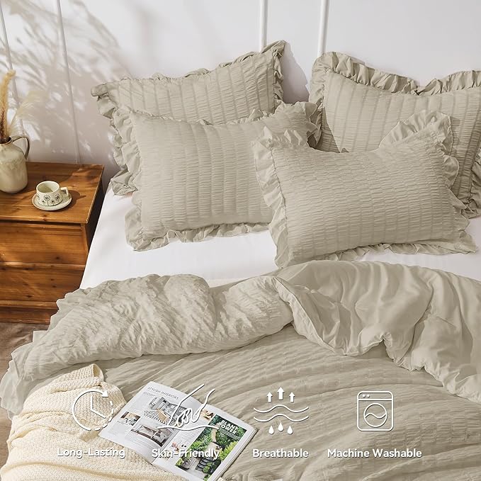 JOLLYVOGUE Twin Size Comforter Set, 2 Pieces Linen Seersucker Lightweight - Image 2