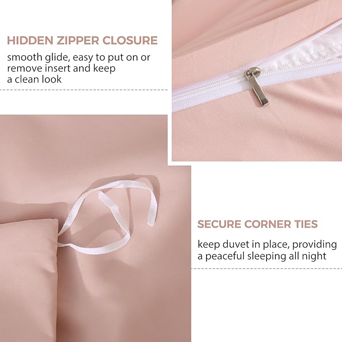JSD Dusty Pink Duvet Cover Set King Size, 3 Piece Duvet Cover - Image 3