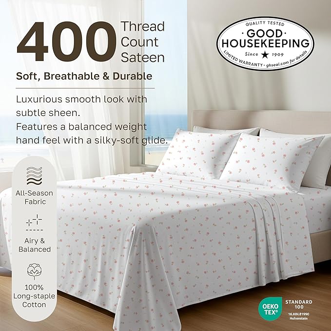 California Design Den Soft 100% Cotton Queen Size Bed Sheets Set, 400 Thread - Image 3