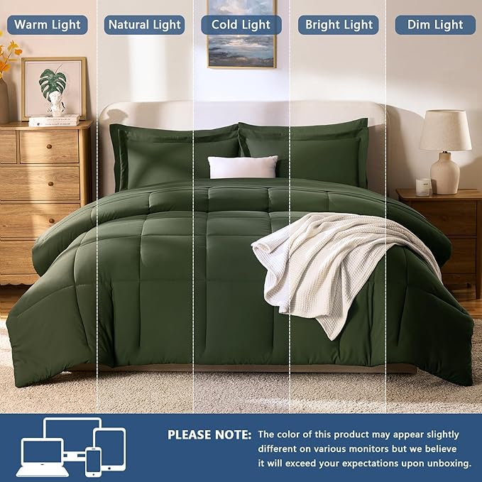 CozyLux Queen Comforter Set Olive Green - Image 5