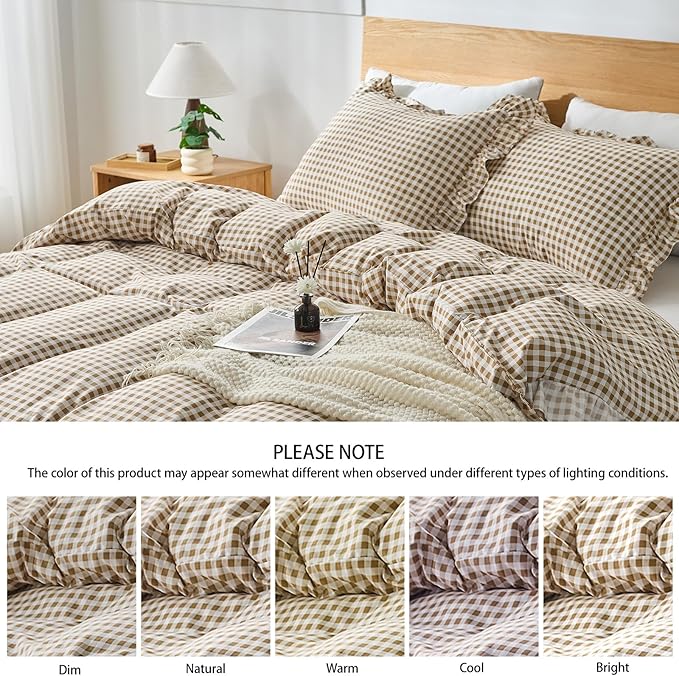 Gingham Duvet Cover Full Size, 3 Pieces Soft Breathable Microfiber Plaid - Image 5