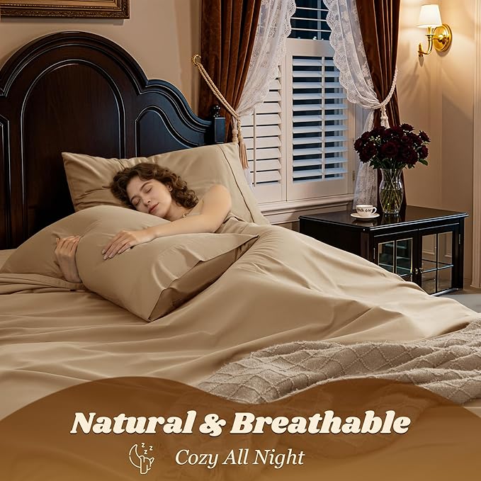 LBRO2M 100% Cotton Sheets Set Deep Pocket 19", 1000 Thread Count Full Size 4 - Image 5