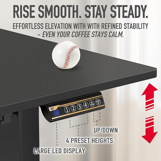 SHW 40-Inch Electric Height Adjustable Standing Desk with Drawer, Memory Preset and Cable Management Tray, Black-DeskoryOffice