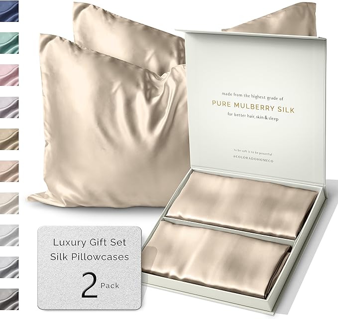 Sunday Silks™ | Silk Pillow Cases 2 Pack | 22 Momme Mulberry Silk Pillowcase by ColoradoHomeCo