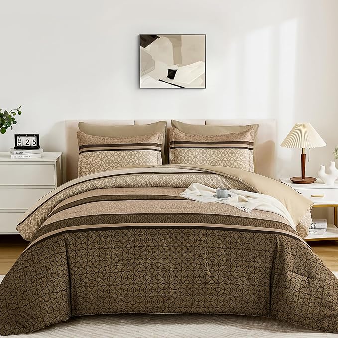 WONGS BEDDING 7 Pieces Comforter Set Queen Size, Minimalist Geometric Soft - Image 2