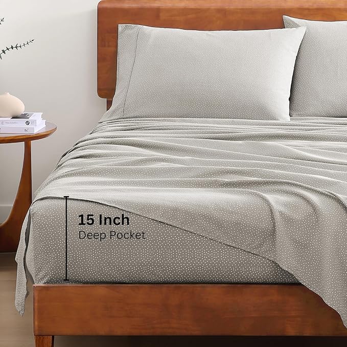 LANE LINEN 100% Organic Cotton Grey Full-Sheets Set 4-Piece Long Staple Percale - Image 4